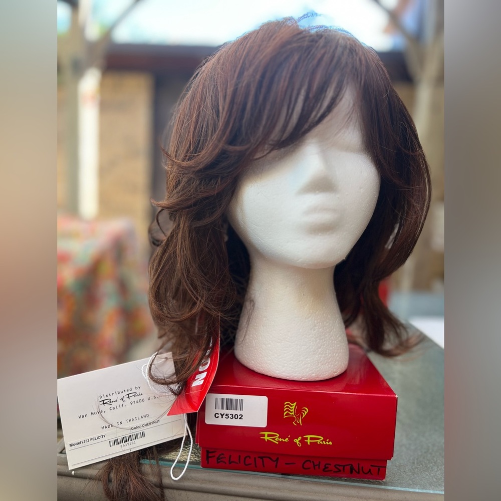 NWT Rene of Paris Felicity in Chestnut, long layered synthetic basic cap wig!